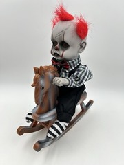 Halloween Spooky Creepy 14”Baby Clown Doll On Rocking Horse Rocks Sings Light Up