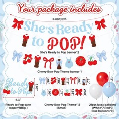 Cherry and Bow Baby Shower Decorations,She’s Ready to Pop Banner Red and Blue…