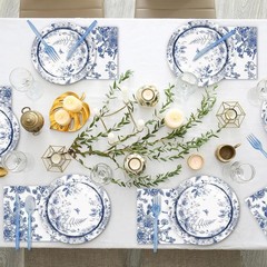 Blue and White Floral Tea Party Tableware Set (Plates, Cups, Napkins, Utensils)