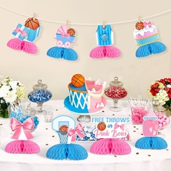 8 Pcs Gender Reveal Honeycomb Centerpieces «Free Throws or Pink Bows»