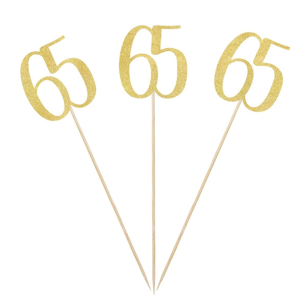 12 PCS Gold Glitter 65th Birthday Centerpiece Sticks Number 65 Table Top