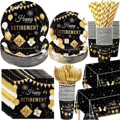 452 Pcs Black Gold Retirement Party Decorations – Stylish Disposable Tableware