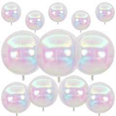 12Pcs Iridescent Round Foil Balloons, 22″ 15″ 10″ 4D Clear Ball Balloon, Holo