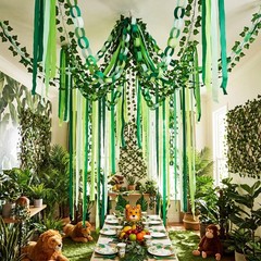 Green Jungle Party Decorations 492ft Green Crepe Streamers 300 Strips Chain G…