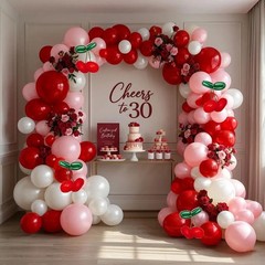 Red Pink Balloon Arch Double Latex Pink White Pearl Balloons Red Green Long B…