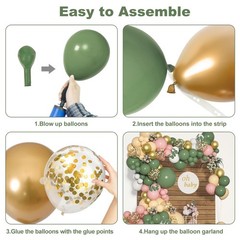 166Pcs Sage Green Blush Peach White Gold Balloon Garland Arch Kit