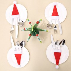 Mini Santa Claus Hats Fork Sets Caps for Home Restaurant Dinning Room Decors