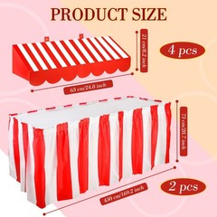 6 Pcs 3D Circus Wall Decorations & Stripe Table Skirts for Carnival Party Decor