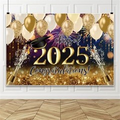 2025 Graduation Backdrop Congratulation Class of 2025 Balloon 8x6ft Black Gold