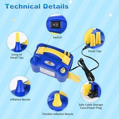 Electric Balloon Pump Dual Nozzle 600W Portable Inflator for Party Decorations