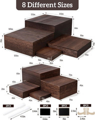 Rustic 8-Piece Nested Buffet Risers with Mini Signs for Events & Parties