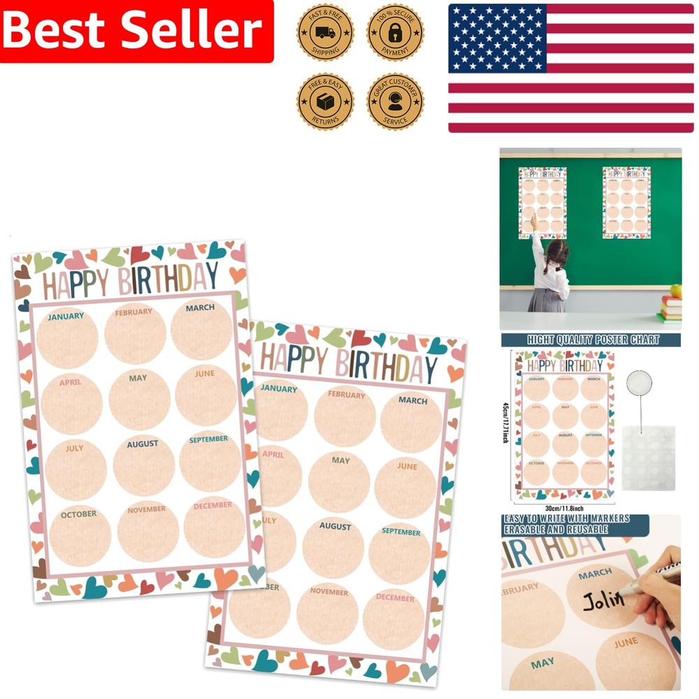 Boho Birthday Classroom Poster 2Pcs 17×12 Inch Calendar Cutouts School Decor