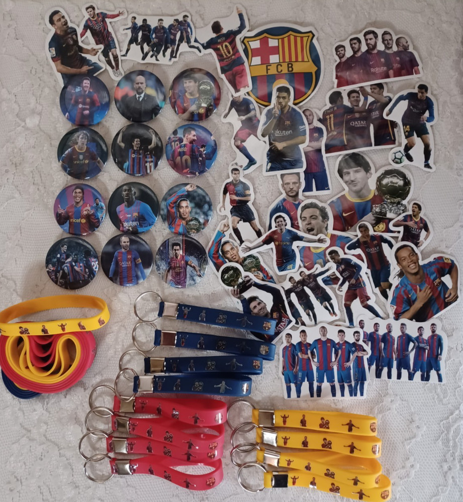FC Barcelona Messi Soccer Birthday Supplies Stickers Buttons Bracelet Keychain