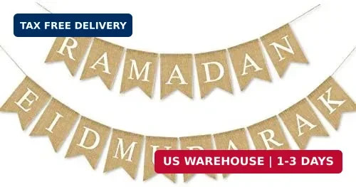 SWYOUN Burlap Ramadan Eid Mubarak Banner Supplies Muslim Fireplace Mantel Decora