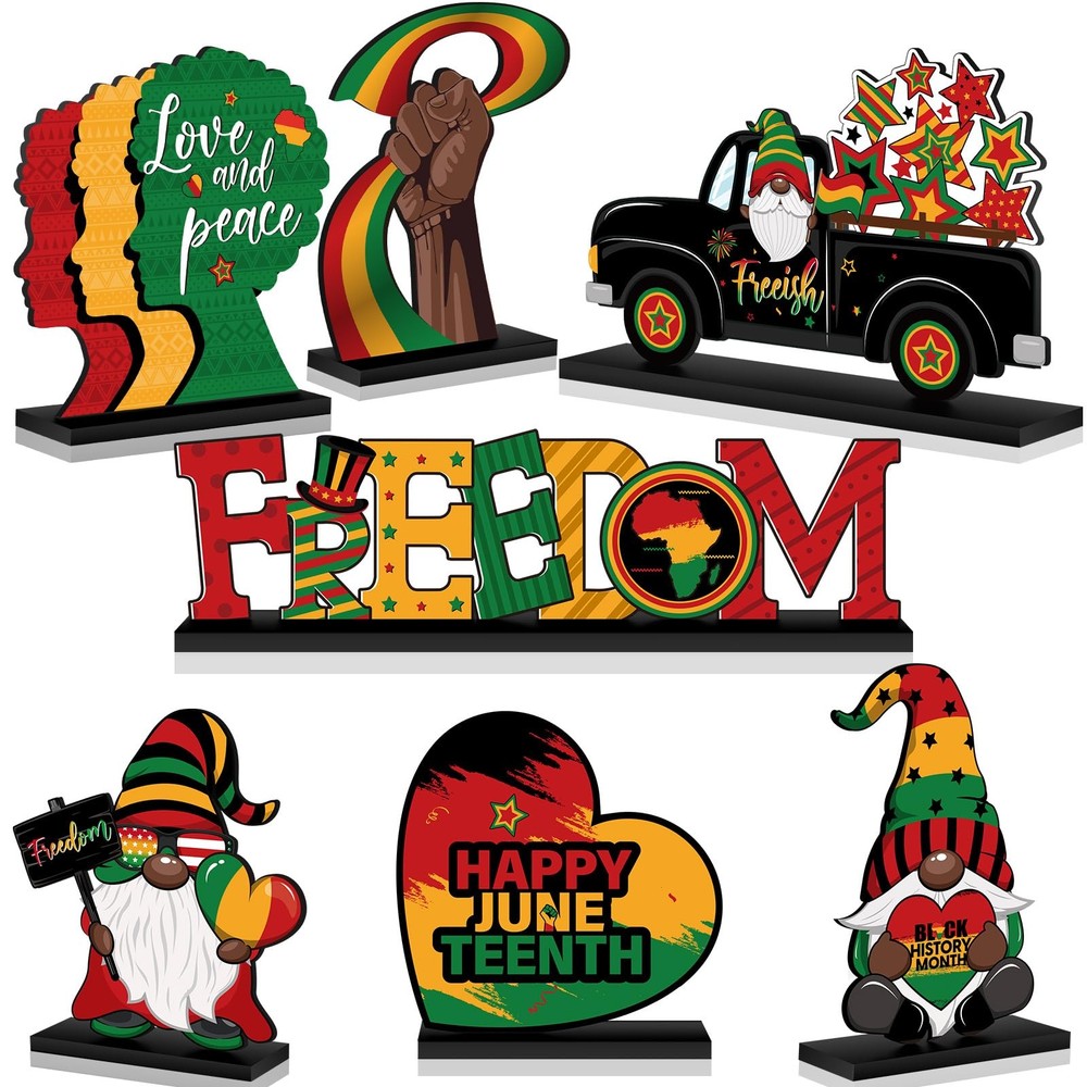 7 Pcs Juneteenth Day Decorations Wooden Happy Juneteenth Table Centerpieces