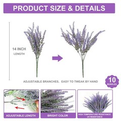 TURNMEON 10 Bundles Artificial Lavender Flowers for 10 Bundles, Gray Purple