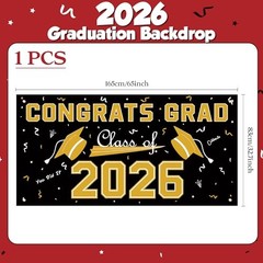 2026 Graduation Decorations – Polyester Graduation Backdrop – Black Gold