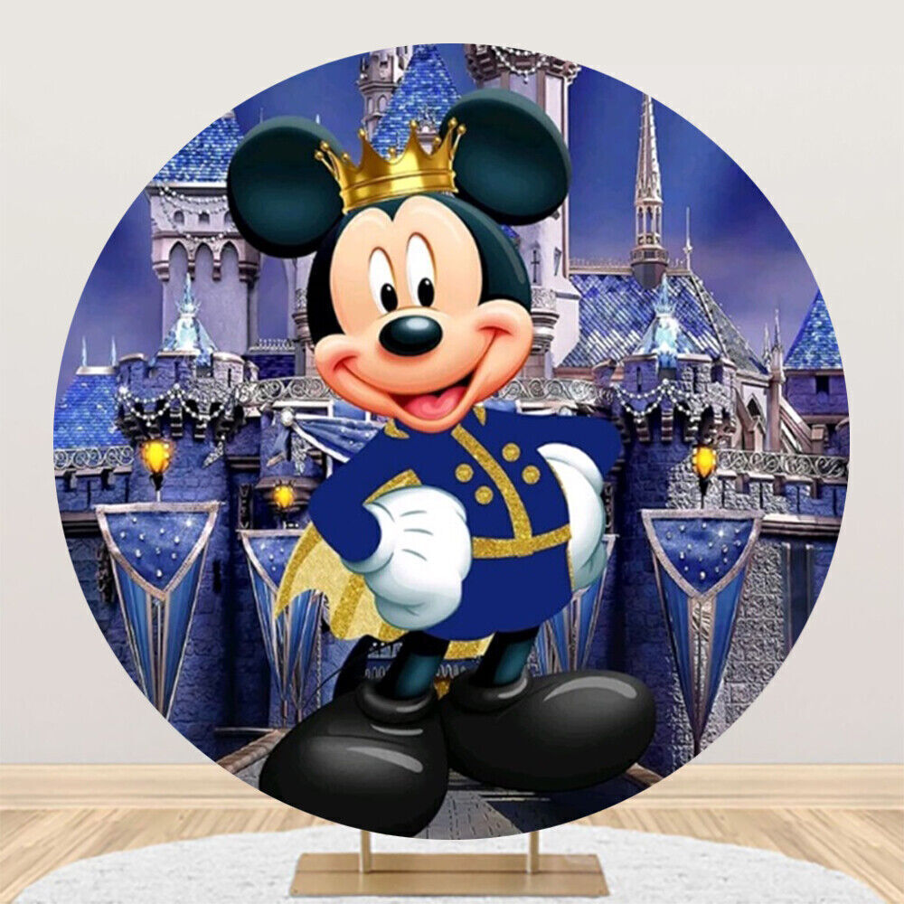 Round Mickey Mouse Backdrop Cover Prince Birthday Party Photo Background Decor