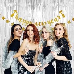 2 PCS Thicken Silver Streamer Tinsel Foil Fringe Backdrop Prop 3.3×6.6 Ft