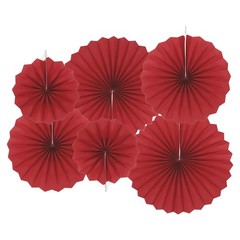 Hanging Paper Fans Party Set Round Pattern Wall Decoration Wine Red 6 PCS
