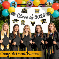 Graduation Decorations 2026, Class of 2026 – Party Supplies Kit with Black and G