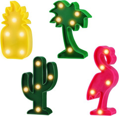 Hawaiian Party Decorations Lights – 4 Shapes Flamingo Cacti Pineapple Palm Tree