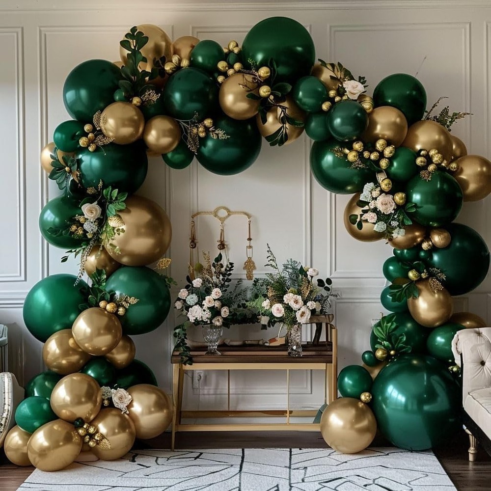 Emerald Green Gold Balloons Garland Double Dark Green Gold Balloons Hunter Fo…