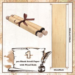1 Pack Blank Paper Scrolls Wrapped on Wood Rod for Writing, Drawing, Calligra…
