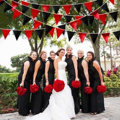 Red Black Party Decoration Metallic Fabric Triangle Pennant Banner