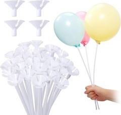 35 Pieces 12.6 Inch Balloon Sticks, Plastic White Balloon Stick with Cups for…