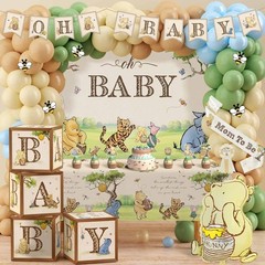 Baby Shower Decorations Winnie Bear Balloons Banner Backdrop Kit for Gender