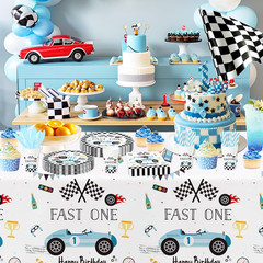 Fast One Birthday Decorations for Boys Tablecloth – Blue Race Car 1St Birthday