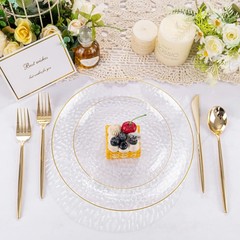 Rubtlamp 60Pcs Clear Plastic Plates,Clear Disposable Plates With Gold Rim,Hea…