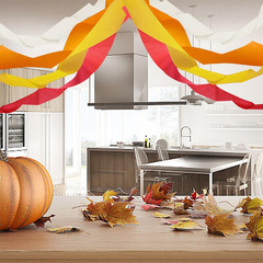 Fall Party Supplies, 4 Rolls Yellow Beige Orange Red Crepe Paper Streamers for F