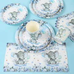Decoraciones para baby shower elefante, platos, vasos y servilletas, 24 piezas.