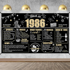 Large 40Th Birthday Decorations Back in 1986 Banner Backdrop for Men Women, Happ
