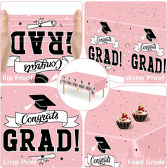 2 PCS Graduation Tablecloth, 108″ X 54″ Pink Graduation Decorations 2026, Dispos