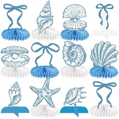 Blue Bow Starfish and Seashell Honeycomb Centerpieces 12PCS Ocean Coastal Bac…