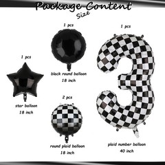 40 Inch Checkered Number Balloon 3 Black and White Race Car Birthday Balloons…