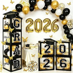 2026 Graduation Party Decorations: 4 Pcs Black Balloon Boxes with Letters 202…