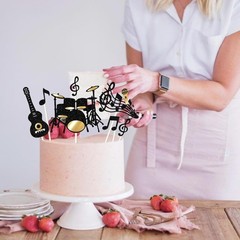 8 Pack Music Theme Cake Topper Glitter Guitar Drums Musical Symbols Cake