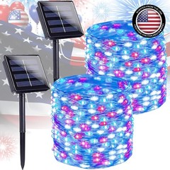 Solar String Lights 400 LED 2 Pack waterproof Red White Blue 8 Modes outdoor