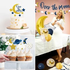 Over the Moon Baby Shower Decorations Space Party Banner Moon Star Cake Cupca…