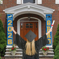 Graduation Decorations Class of 2026, Blue & Gold Congrats Grad Banner Hanging F