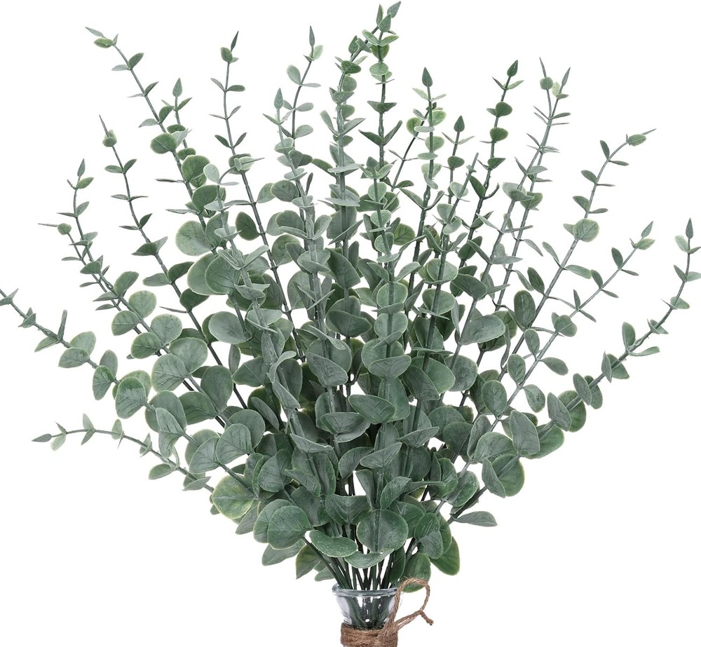 CEWOR 24pcs Eucalyptus Stems Artificial Leaves 24 pcs, Grey Green