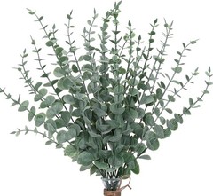 CEWOR 24pcs Eucalyptus Stems Artificial Leaves 24 pcs, Grey Green