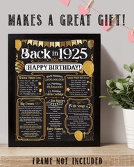 100th Birthday 1925 Poster Back in 1925 Party Decorations 11×14 Unframed Print