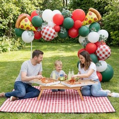 Premium Pizza Party Decorations Kit & Red Dark Green White Latex Balloon arch…