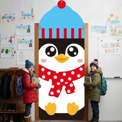 Winter Penguin Door Cover Winter Christmas Party Door Banner Penguin Themed