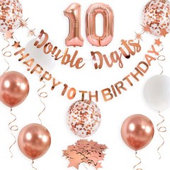Rose Gold Double Digits Happy 10th Birthday Banner Garland Foil 10